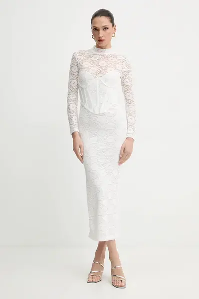 Šaty Bardot béžová barva, maxi, přiléhavé, 60189DB