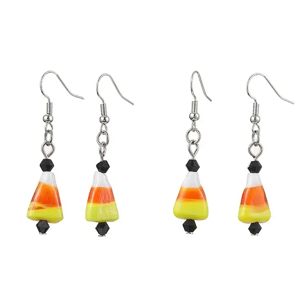 Halloween Candy Corn Handmade Lampwork & Glass Dangle Earrings