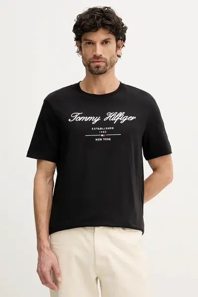 Bavlněné tričko Tommy Hilfiger pánské, tmavomodrá barva, s aplikací, MW0MW33691