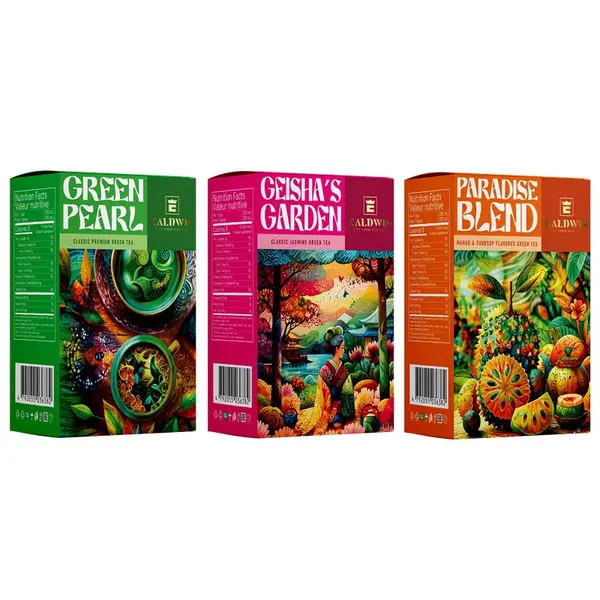 EALDWIN Green Tea Trio, zelené sypané čaje, set 3 druhov