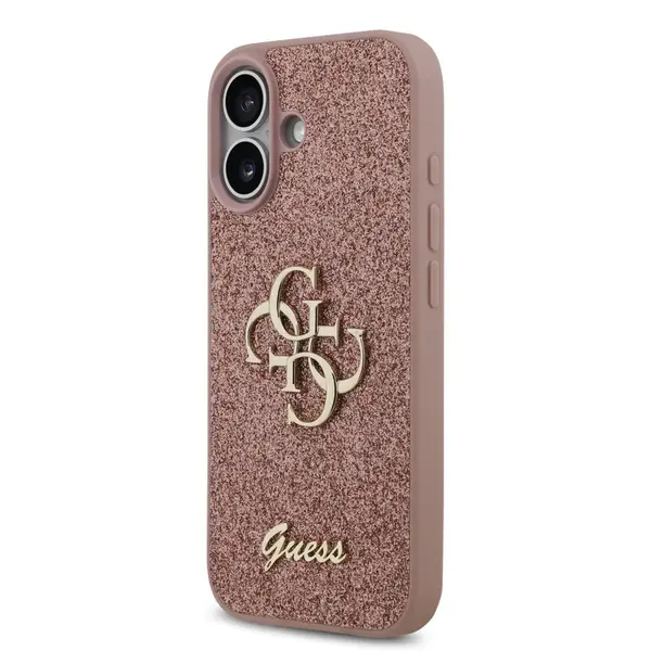 Zadní kryt Guess PU Fixed Glitter 4G Metal Logo pro Apple iPhone 17, růžová