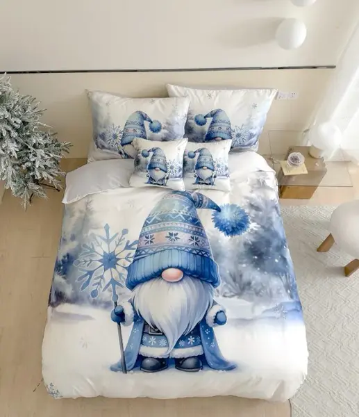 3D Flanelové povlečení z mikrovlákna BLUE GNOME bílé + povlak na polštářek 40x50 cm zdarma Rozměr povlečení: 70 x 90 cm | 140 x 200 cm