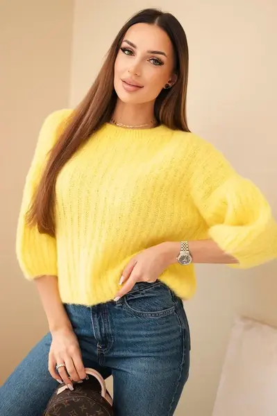 Kesi Włoski Svetr dámský z mohéru s krátkým rukávem žlutý