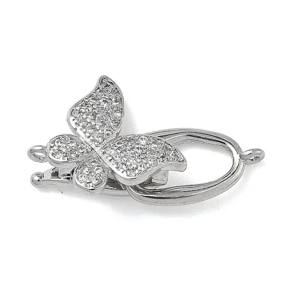 Butterfly Brass Micro Pave Clear Cubic Zirconia Fold Over Clasps