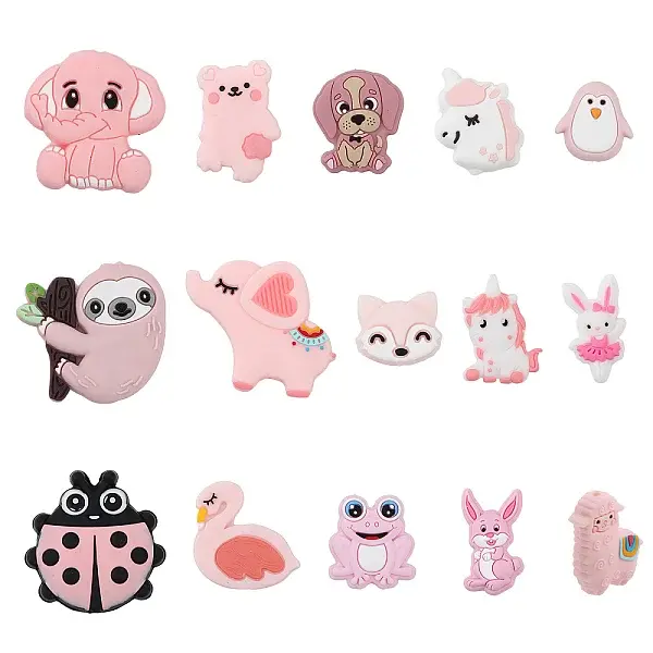 15Pcs 15 Styles Food Grade Eco-Friendly Silicone Focal Beads