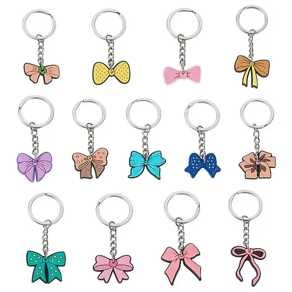13Pcs 13 Styles PVC Plastic Bowknot Keychains