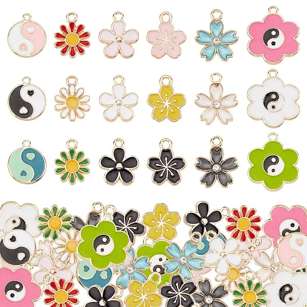 72Pcs 18 Style Alloy Enamel Charms