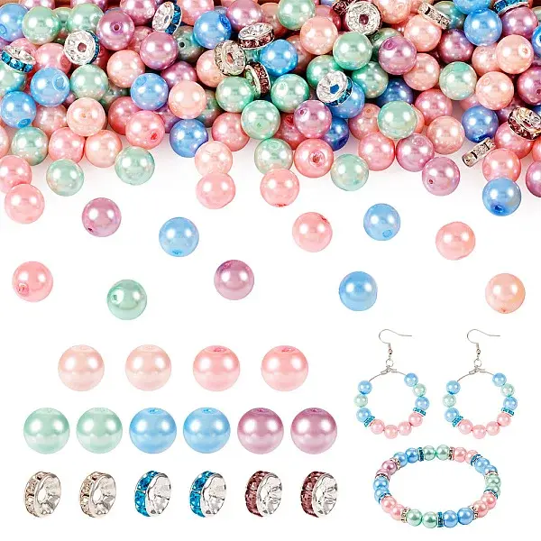 Glass Pearl & Glass Rhinestone Spacer Beads Making Findings Kits