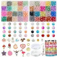 2 Sets 2 Styles DIY Alloy Enamel Pendants & Glass Beads Stretch Bracelets Making Kits