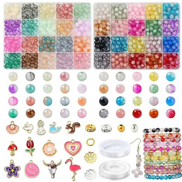 2 Sets 2 Styles DIY Alloy Enamel Pendants & Glass Beads Stretch Bracelets Making Kits