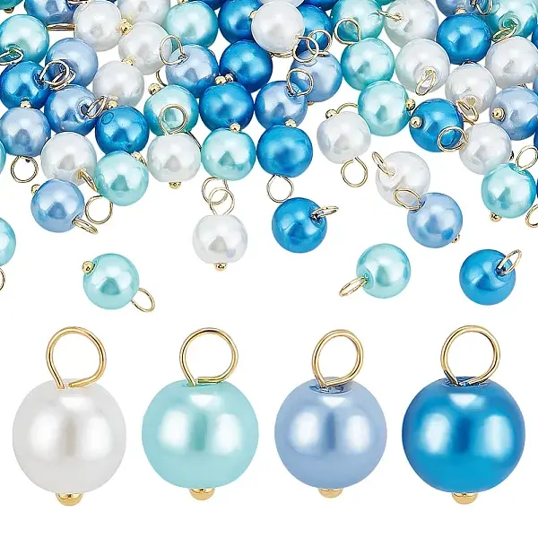 200Pcs 4 Style Pearlized Glass Pearl Pendants