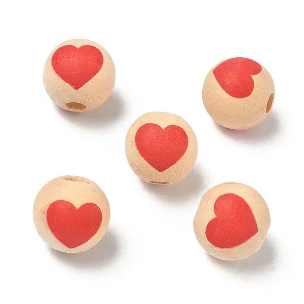 Valentine's Day Spray Painted & Printed Wood European Beads