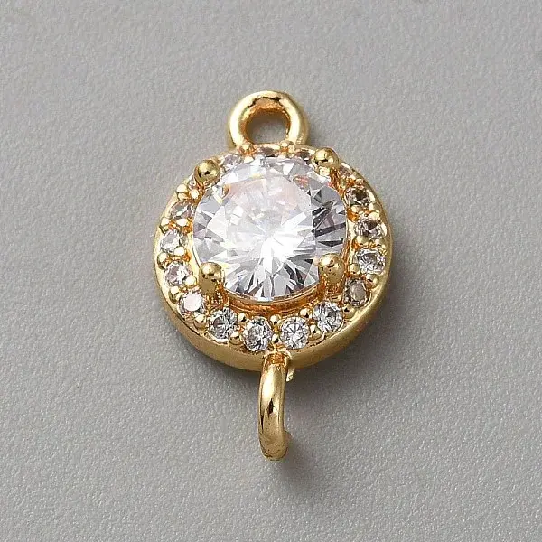Light Gold Plated Brass Pave Cubic Zirconia Connector Charms