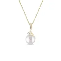 Náhrdelník se sladkovodní perlou a briliantem ve 14k zlatě KLENOTA