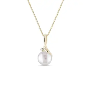 Náhrdelník se sladkovodní perlou a briliantem ve 14k zlatě KLENOTA
