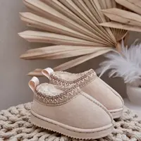 FR1 Sněhové boty dětské na platformě zateplené kožešinou světle béžové Vilabria