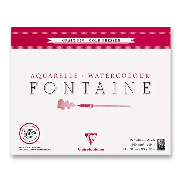 Akvarelový blok Clairefontaine Fontaine Cold Pressed - 24 x 30 cm, 25 listů, 300 g