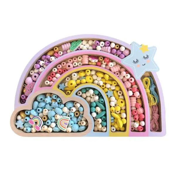 Sycomore Dřevěné pastelové korálky - Duha, 330 ks