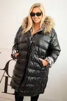 Kesi Dámská bunda Plus Size s kapucí a kožešinou černá