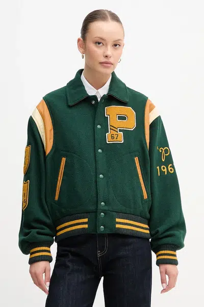 Bunda s příměsí vlny Polo Ralph Lauren zelená barva, 211971014