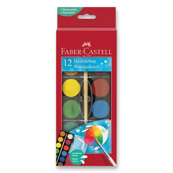 Vodové barvy Faber-Castell - 12 barev, průměr 30 mm