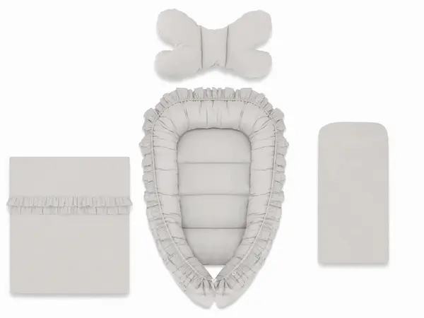 Baby Nellys 4-dílná sada oboustranné hnízdečko 55 x 75 cm, ROYAL - šedá