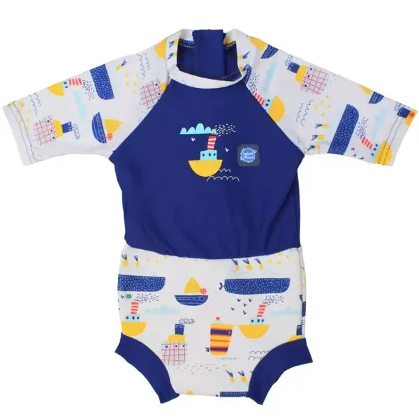 Plavky Happy Nappy UV oblečko 3/4 rukáv Tug Boats XL (12 – 24 mes.)