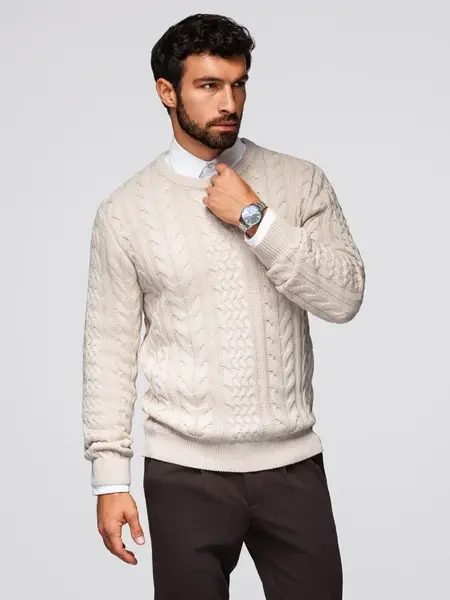 Ombre Elegant men's sweater with interesting weave - ecru