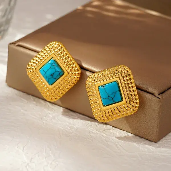Elegant 304 Stainless Steel Square Stud Earrings for Daily Wear By Ladies