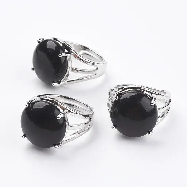 Adjustable Natural Dyed & Heated Black Agate Finger Rings