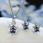 Tortoise Alloy Rhinestone & Glass Pendant Necklaces & Stud Earrings Sets