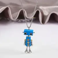 Alloy & Wood Robot Pendant Necklaces