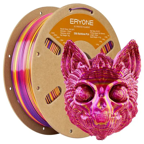 ERYONE Silk Twist Rainbow PLA Filament 1kg - Inferno (Red&Gold&Purple)