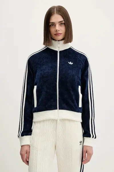 Mikina adidas Originals Velour dámská, tmavomodrá barva, s aplikací, KS7779