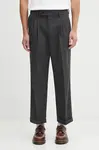 Kalhoty s příměsí vlny Drôle de Monsieur Le Pantalon Plis Cropped šedá barva, I.BP192.WV008