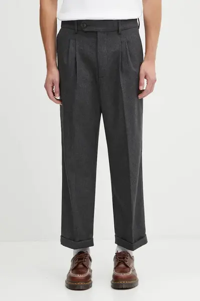 Kalhoty s příměsí vlny Drôle de Monsieur Le Pantalon Plis Cropped šedá barva, I.BP192.WV008