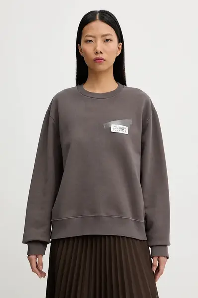 Bavlněná mikina MM6 Maison Margiela dámská, šedá barva, s aplikací, S62GU0143.M25024.810