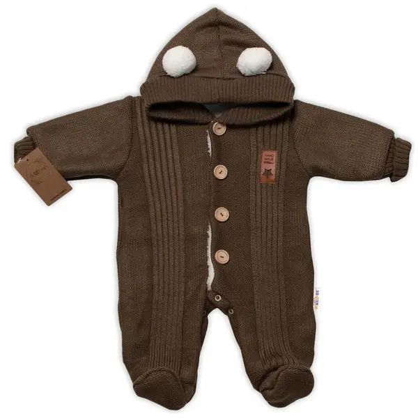Baby Nellys Pletená kombinéza/overal LUX STAR s kožíškem - dvouvrstvá, hnědá, vel. 62 vel.  62