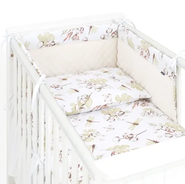 Mamo Tato Mantinel s povlečením do postýlky, 3D sada Velvet, Vážka, ecru/bílá, 135x100 cm