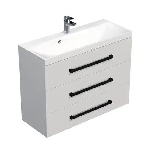 Kúpeľňová skrinka s čiernou úchytkou a umývadlom SAT Cube Way 100x76,5x40 cm biela lesk lesk/mat CUBE2C1003BL