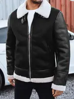 Pánska kožená bunda s bielym kožúškom