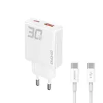 Dudao GaN nabíječka 30W USB / USB-C + kabel USB-C - USB-C, A30EUT, bílá