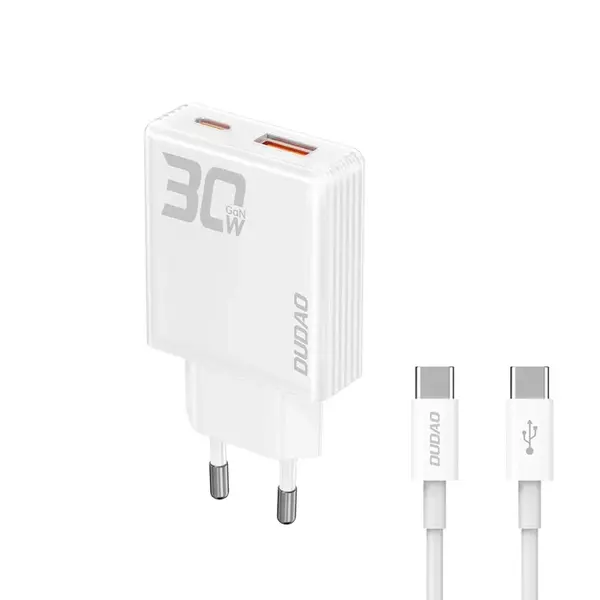 Dudao GaN nabíječka 30W USB / USB-C + kabel USB-C - USB-C, A30EUT, bílá