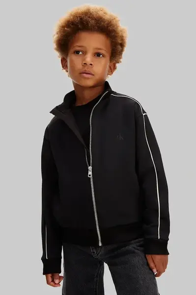 Dětská mikina Calvin Klein Jeans černá barva, hladká, IB0IB02631