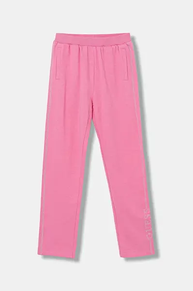 Dětské bavlněné tepláky Guess růžová barva, s aplikací, J5YQ12 KA6R4