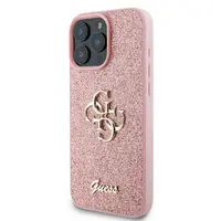 Zadní kryt Guess PU Fixed Glitter 4G Metal Logo pro Apple iPhone 16 Pro Max, růžová