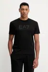 Bavlněné tričko EA7 Emporio Armani pánské, černá barva, s aplikací, AF10375-7M000898
