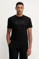 Bavlněné tričko EA7 Emporio Armani pánské, černá barva, s aplikací, AF10375-7M000898