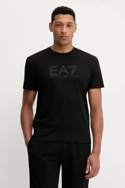 Bavlněné tričko EA7 Emporio Armani pánské, černá barva, s aplikací, AF10375-7M000898