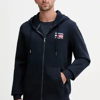 Bavlněná mikina Tommy Hilfiger pánská, tmavomodrá barva, s kapucí, hladká, MW0MW39691